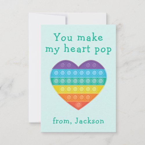 Pop fidget classroom valentine rainbow note card