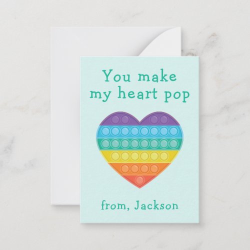 Pop fidget classroom valentine rainbow note card