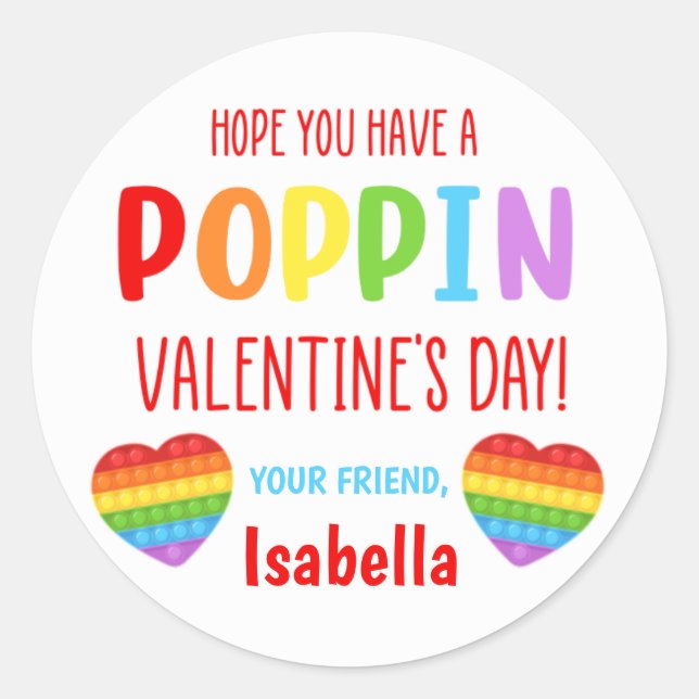 Pop Fidget Valetine's Day Favor Stickers  (Front)