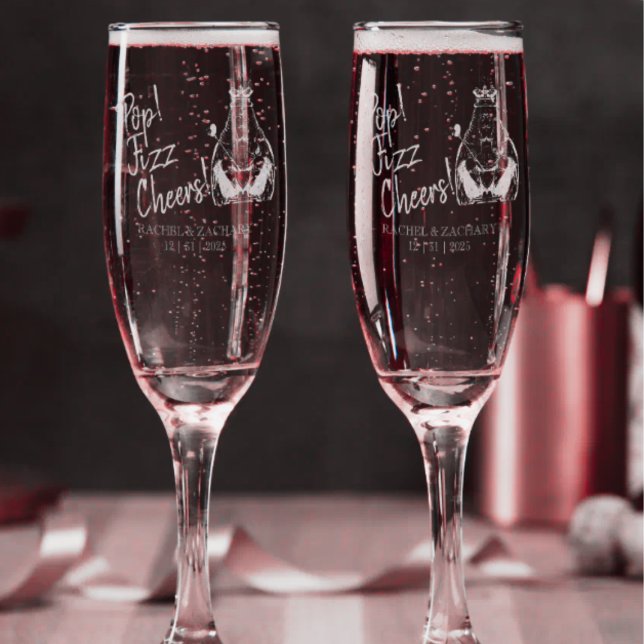 Pop Fizz Cheers Alice in Wonderland Wedding Champagne Flute (Pop Fizz Cheers New Year's Eve Wedding Celebration)