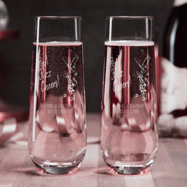 Pop Fizz Cheers Alice in Wonderland Wedding Stemless Champagne Flute (Pop Fizz Cheers New Year's Eve Wedding Celebration)
