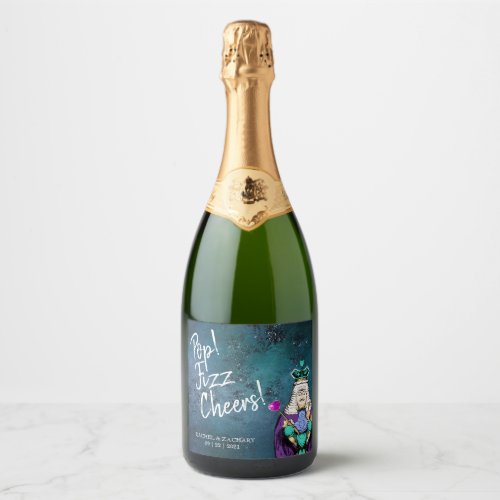 Pop Fizz Cheers Blue Alice in Wonderland Wedding Sparkling Wine Label