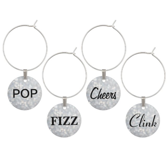 Pop, Fizz, Cheers, Clink Wine Charms (Staggered)