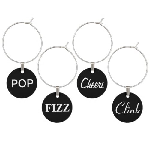 Pop Fizz Cheers Clink Wine Charms on Black