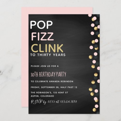 Pop Fizz Clink any age Birthday Chalkboard invite