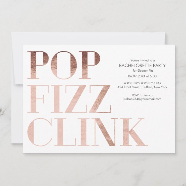 Pop Fizz Clink Bachelorette Party Invite Faux Foil (Front)
