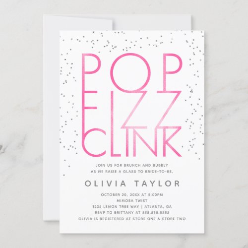 Pop Fizz Clink Bridal Shower Invitation Silver Invitation
