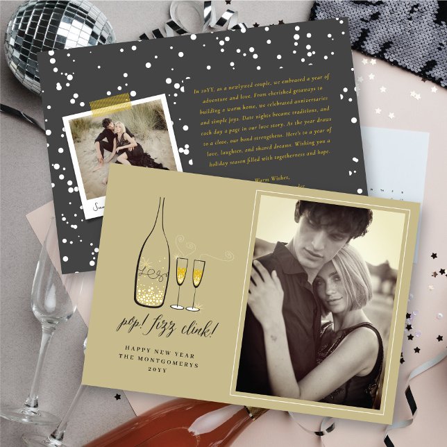 Pop Fizz Clink Champagne Cheer New Year Photo Card (Pop Fizz Clink Champagne Cheer New Year Photo Card @ fat_fa_tin)