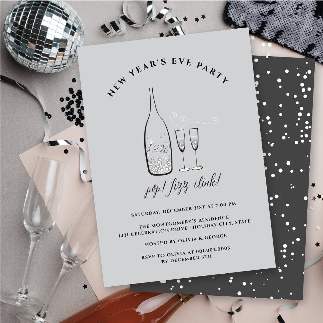 Pop Fizz Clink Champagne Cheers New Year Eve Party Invitation (Pop Fizz Clink Champagne Cheers New Year Eve Party Invitation @ fat_fa_tin)