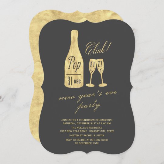 Pop Fizz Clink Champagne Chic New Year&#039;s Eve Party Invitation | Zazzle.com