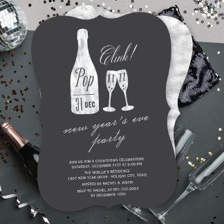Pop Fizz Clink Champagne Chic New Year's Eve Party Invitation