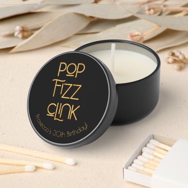 Pop Fizz Clink Elegant Typography Mini Candle Favors (Insitu)