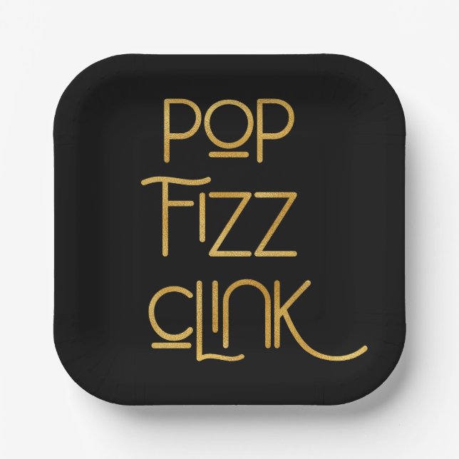 Pop Fizz Clink Elegant Typography Paper Plates (Front)