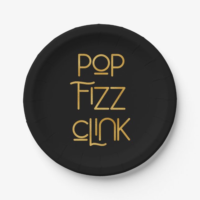 Pop Fizz Clink Elegant Typography Paper Plates (Front)