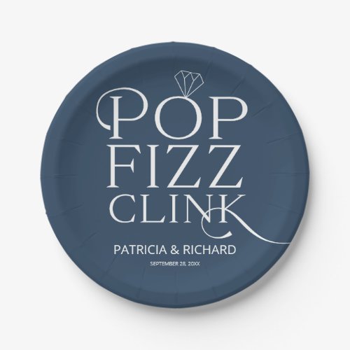 Pop Fizz Clink Engagement Party Blue Paper Plates