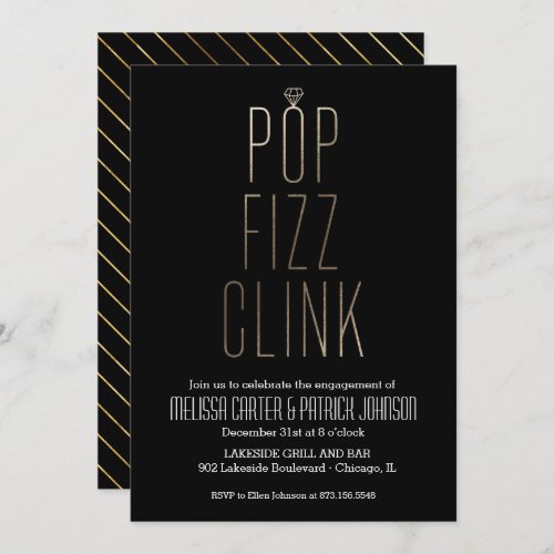 Pop Fizz Clink Engagement Party in Faux Foil Invitation