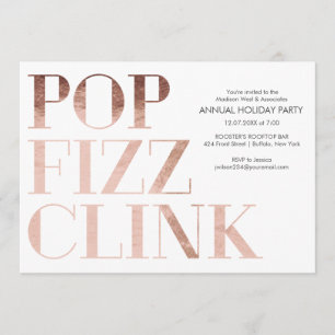 Pop Fizz Clink Faux foil Holiday Business Party Invitation
