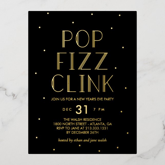 Pop Fizz Clink Foil Holiday Party Postcard (Front)
