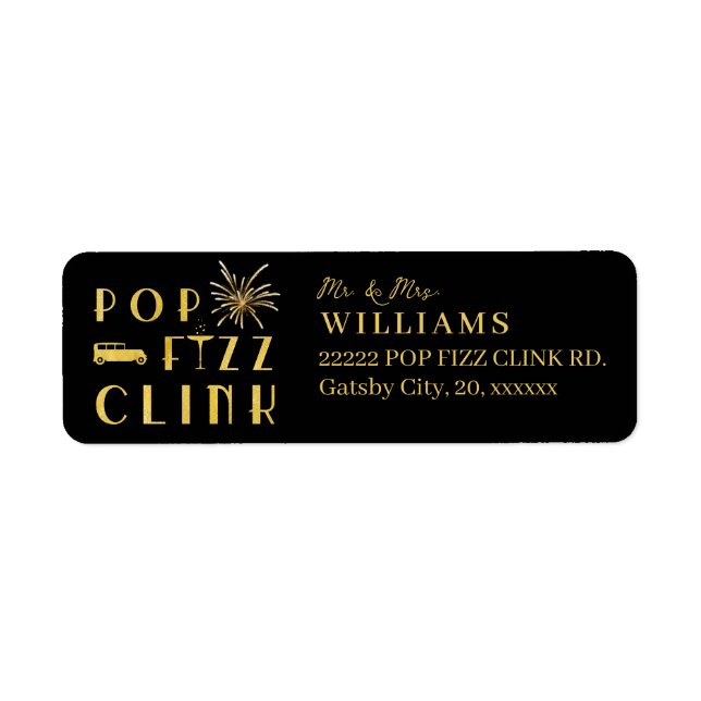Pop Fizz Clink Gold Typograpy Modern New Years Eve Label (Front)