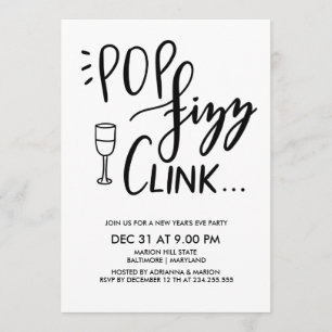 Pop Fizz Clink Handwritten New Year Party Invitation