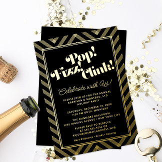 Pop! Fizz! Clink! Holiday Party Foil Invitation