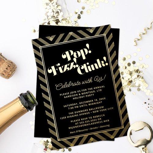 Pop Fizz Clink Holiday Party Foil Invitation