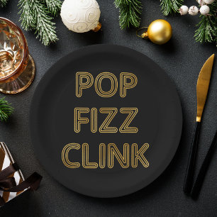 Pop Fizz Clink Modern Typography New Year's Eve Paper Plates