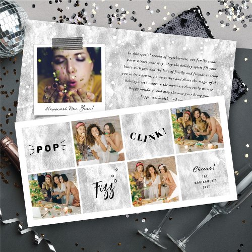 Pop Fizz Clink New Year Blocks 4 Photo Collage Holiday Card