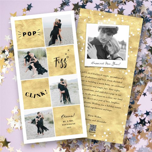 Pop Fizz Clink New Year Blocks 4 Photo Collage Holiday Card