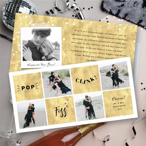 Pop Fizz Clink New Year Blocks 4 Photo Collage Holiday Card