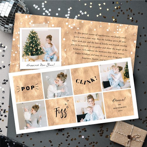 Pop Fizz Clink New Year Blocks 4 Photo Collage Holiday Card