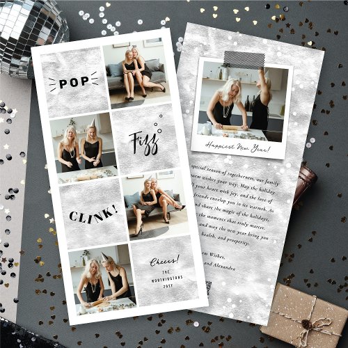 Pop Fizz Clink New Year Blocks 4 Photo Collage Holiday Card