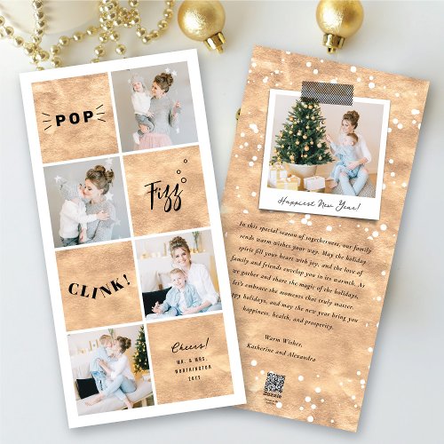 Pop Fizz Clink New Year Blocks 4 Photo Collage Holiday Card