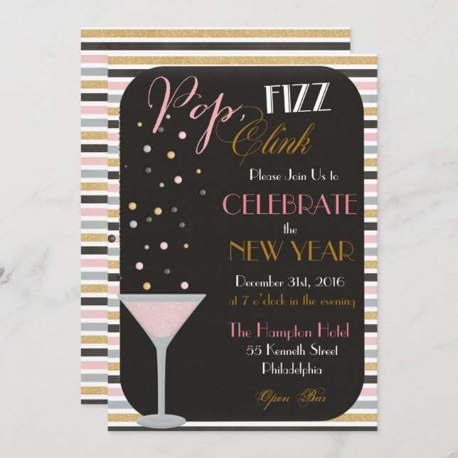 Pop Fizz Clink New Years Invitation (Front/Back)