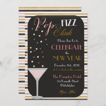 Pop Fizz Clink New Years Invitation by SugSpc_Invitations at Zazzle