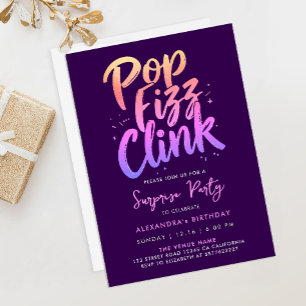 Pop Fizz Clink Purple And Pink Calligraphy Script Invitation