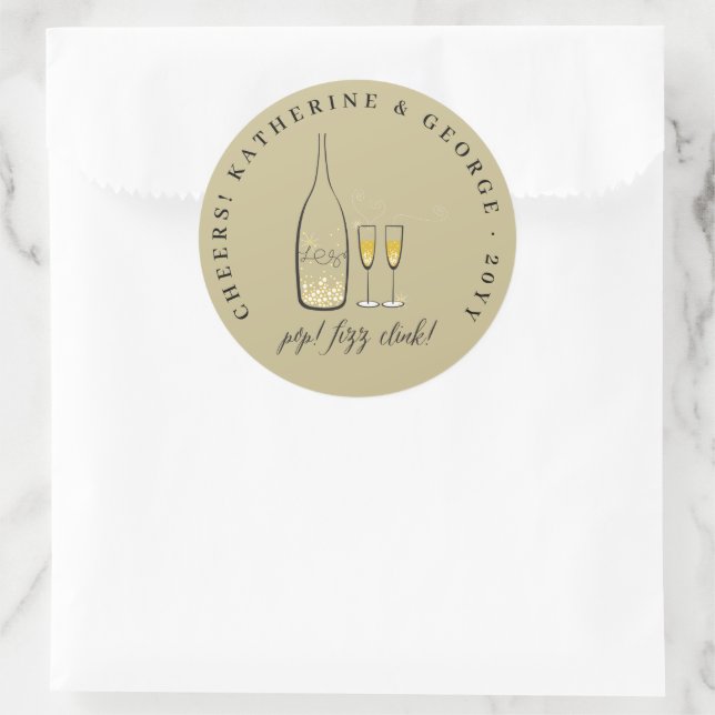 Pop Fizz Clink Stylish Gold Champagne Bubbly Chic Classic Round Sticker (Bag)