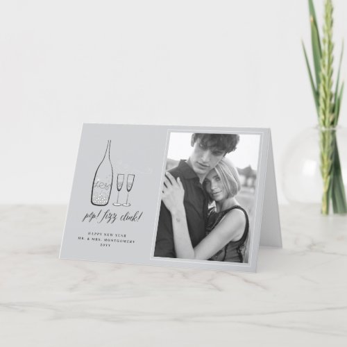 Pop Fizz Clink Stylish Silver Champagne Chic Photo Holiday Card