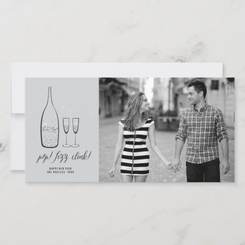 Pop Fizz Clink Stylish Silver Champagne Chic Photo Holiday Card