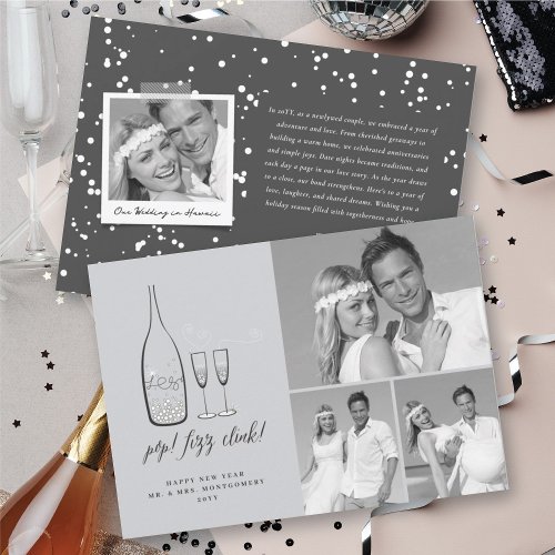 Pop Fizz Clink Stylish Silver Champagne Chic Photo Holiday Card