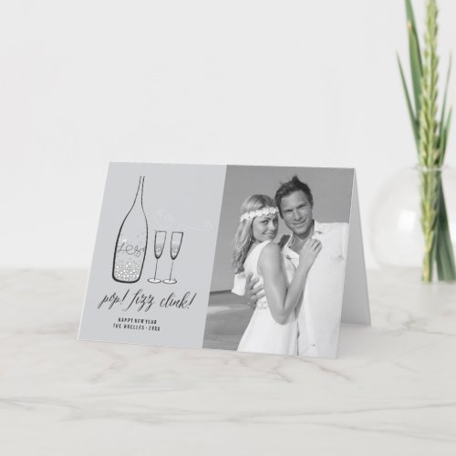 Pop Fizz Clink Stylish Silver Champagne Chic Photo Holiday Card