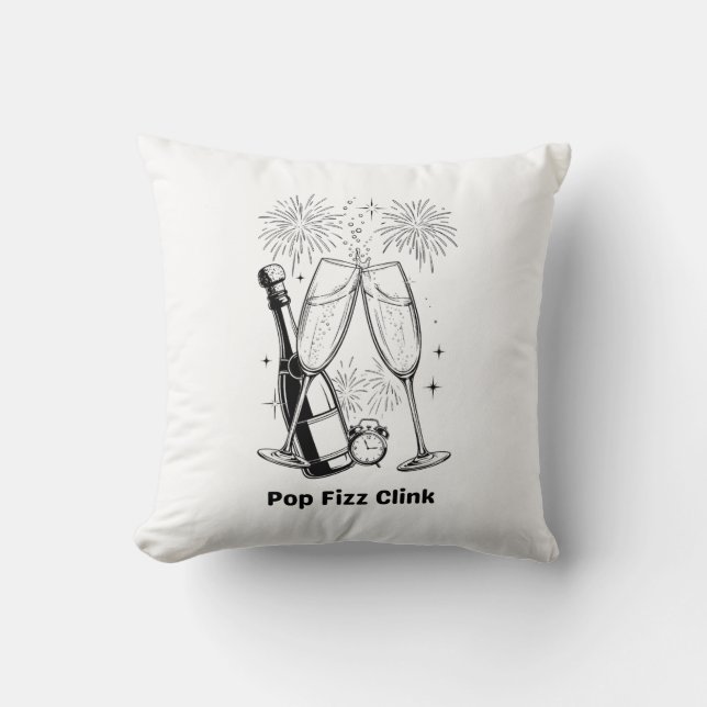 Pop Fizz Clink T-Shirt | Luxury New Year Throw Pillow (Front)