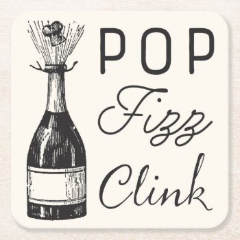 Pop Fizz Clink Vintage Champaigne Square Paper Coaster by ericar70 at Zazzle