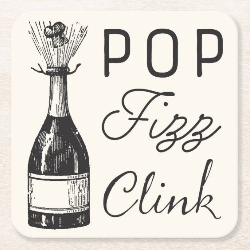 Pop Fizz Clink Vintage Champaigne Square Paper Coaster