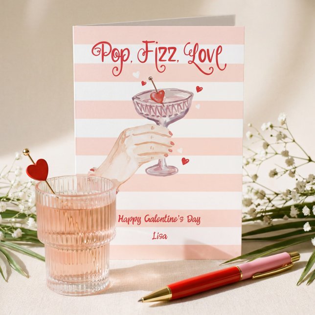 Pop Fizz Love Cocktail Cheer Happy Galentine's Day Holiday Card (Pop Fizz Love Cocktail Cheer Happy Galentine's Day Holiday Card)