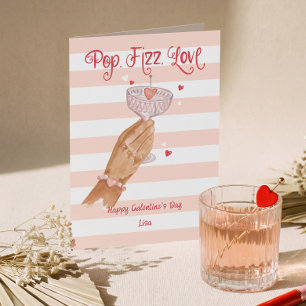 Pop Fizz Love Cocktail Cheer Happy Galentine's Day Holiday Card