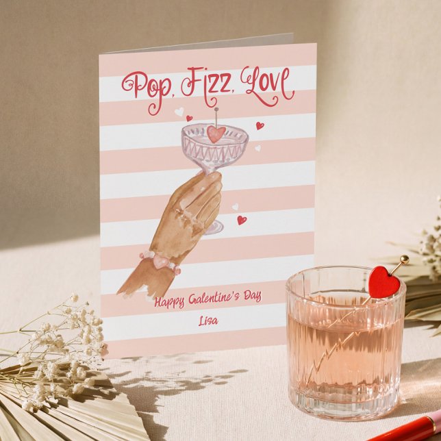 Pop Fizz Love Cocktail Cheer Happy Galentine's Day Holiday Card (Pop Fizz Love Cocktail Cheer Happy Galentine's Day Holiday Card)