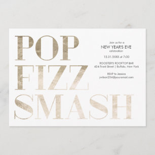 Pop Fizz Smash Faux Gold Foil New Year's Invitation