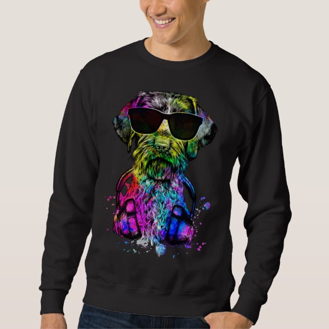 Pop German Wirehaired Pointer Dog Portrait Headpho Sweatshirt (Front)