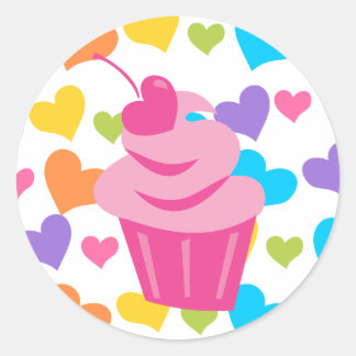 Pop Heart Cupcake Classic Round Sticker
